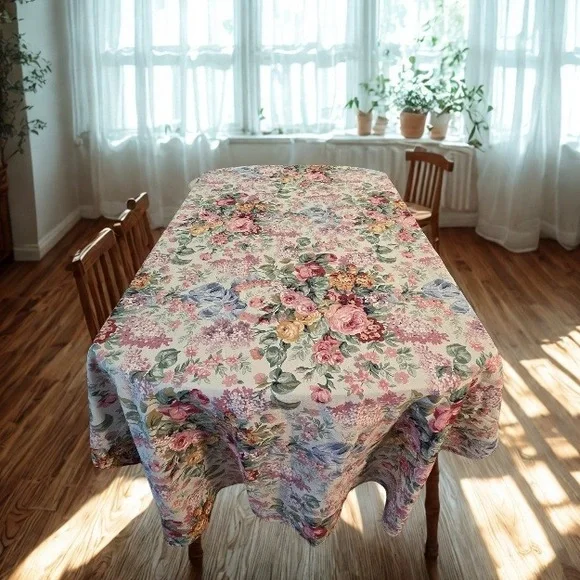 Vtg Ralph Lauren Chintz Tablecloth 100% Cotton Romantic Cottagecore 57"x82" - Picture 1 of 5